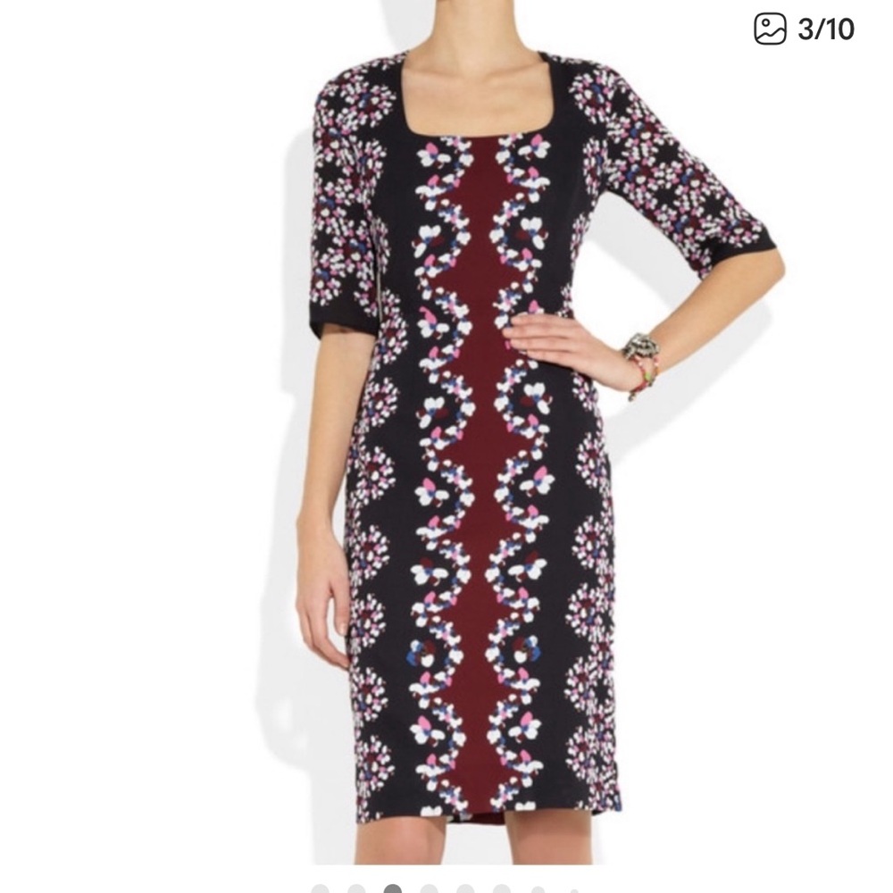 Erdem Sophia Navy Burgundy Floral Print Kate Middleton Silk Shift Dress